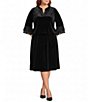 Kasper Plus Size Woven Split V-Neck 3/4 Sleeves Curved Hem Top - Image 3
