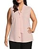 Color:Tutu Pink - Image 1 - Plus Size Woven V-Neck Sleeveless Tie Front Blouse