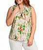 Kasper Plus Sleeveless Printed Tie Neck Satin Blouse - Image 1