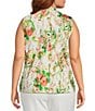 Kasper Plus Sleeveless Printed Tie Neck Satin Blouse - Image 2