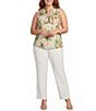 Kasper Plus Sleeveless Printed Tie Neck Satin Blouse - Image 3