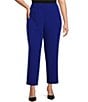 Color:Royal Blue - Image 1 - Plus Size Solid Crepe Slim Straight Ankle Pants