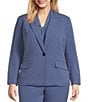 Color:Blue Heron - Image 1 - Plus Solid Stretch Crepe Notch Lapel Long Sleeve Coordinating One Button Blazer