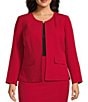 Kasper Plus Stretch Crepe Cardigan, Color:Fire Red - Image 1