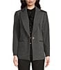 Color:Dark Grey Heather - Image 1 - Ponte Notch Collar Long Zippered Sleeve Button Front Blazer