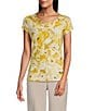 Color:Butterscotch Multi - Image 1 - Printed Cowl Neck Short Sleeve Top