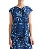 Kasper Printed Cap Sleeve Blouse With Bow Neck - Image 1