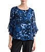Kasper Ruffle 3/4 Sleeve Printed Blouse - Image 1