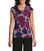 Kasper Printed ITY Cowl Neck Cap Sleeves Blouse - Image 1