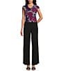 Kasper Printed ITY Cowl Neck Cap Sleeves Blouse - Image 3