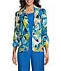 Color:Rivera Multi - Image 1 - Printed Linen Blend Shawl Collar Ruched 3/4 Sleeve One Button Jacket