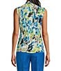 Color:Lily White/Light Azure Multi - Image 2 - Printed Tie Front Sleeveless Blouse