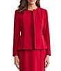 Kasper Round Neck Open Front Corded Contrast Piping Cardigan Blazer, Color:Fire Red/Black - Image 1