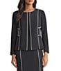 Kasper Round Neck Open Front Corded Contrast Piping Cardigan Blazer, Color:Black/Vanilla Ice - Image 1