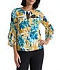 Kasper Ruffle 3/4 Sleeve Printed Blouse - Image 1