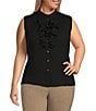 Color:Black - Image 1 - Ruffle Crew Neck Sleeveless Button Front Shirt