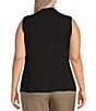 Color:Black - Image 2 - Ruffle Crew Neck Sleeveless Button Front Shirt