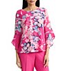 Kasper Ruffle Sleeve Printed Chiffon Blouse - Image 1
