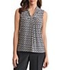 Kasper Sleeveless Knot Front Sleeveless Printed Jersey Knit Blouse, Color:Black/Vanilla Ice - Image 1