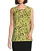 Kasper Sleeveless Pleated Keyhole Neck Top, Color:Kiwi Multi - Image 1