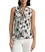 Kasper Sleeveless Printed Tie Neck Blouse - Image 1