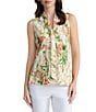 Kasper Sleeveless Printed Tie Neck Satin Blouse - Image 1