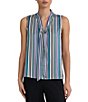 Kasper Sleeveless Stripe Woven Tie Neck Blouse - Image 1