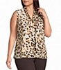 Kasper Sleeveless Tie Front Printed Satin Blouse - Image 1