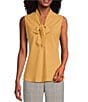 Color:Honey Comb - Image 1 - Solid Crepe Knit Tie Neck Sleeveless Coordinating Blouse