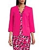 Color:Pink Perfection - Image 1 - Solid Stretch Crepe Open Front Rolled Cuff Sleeve Jacket