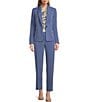 Color:Blue Heron - Image 3 - Solid Stretch Crepe Notch Lapel Long Sleeve Coordinating One Button Blazer