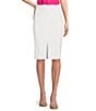 Color:Lily White - Image 1 - Stretch Crepe Front Slit Knee Length Pencil Skirt