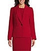 Color:Fire Red - Image 1 - Stretch Crepe Shawl Lapel Collar Long Sleeve Fitted Button Front Jacket