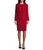 Color:Fire Red - Image 3 - Stretch Crepe Shawl Lapel Collar Long Sleeve Fitted Button Front Jacket