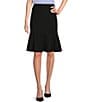 Color:Black - Image 1 - Stretch Crepe Side Zip Slim Fit Peplum Hem Knee Length Skirt
