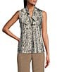 Kasper Abstract Print Stretch Tie Neckline Sleeveless Blouse, Color:Vanilla Ice/Sea Glass - Image 1