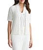 Kasper Textured Short Sleeve Button Front Cardigan - Image 3