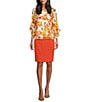 Kasper Textured Side Zip Coordinating Pencil Skirt, Color:Papaya - Image 3