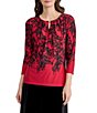 Kasper Three Quarter Sleeve Keyhole Neck Top - Image 1