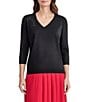 Kasper Three Quarter Sleeve V-Neck Top - Image 1