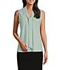 Color:Sea Glass - Image 1 - Tie Front Neck Sleeveless Blouse