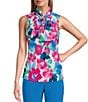 Color:Lily White Multi - Image 1 - Tie Neck Sleeveless Floral Print Fitted Top