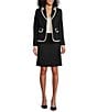 Color:Black/Vanilla Ice - Image 1 - Tweed Notch Lapel Besom Pocket Zip Back A-Line Jacket Skirt Set