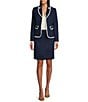 Color:Navy/Vanilla Ice - Image 1 - Tweed Notch Lapel Besom Pocket Zip Back A-Line Jacket Skirt Set