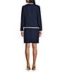 Color:Navy/Vanilla Ice - Image 2 - Tweed Notch Lapel Besom Pocket Zip Back A-Line Jacket Skirt Set