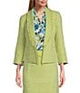 Color:Kiwi/Lily White - Image 1 - Tweed Shawl Collar 3/4 Sleeve Fringe Jacket