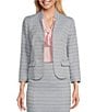 Color:California Sky Multi - Image 1 - Tweed Woven Cut-Out Stand Collar Long Sleeve Flap Pocket Coordinating Jacket