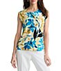 Kasper Twisted Neck Printed Jersey Knit Top - Image 1