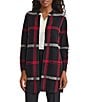 Kasper Woven Plaid Open Front Coat With Front Pockets, Color:Black/Fire Red - Image 1