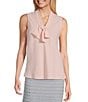 Color:Tutu Pink - Image 1 - Woven Sleeveless V-Neck Tie Front Blouse